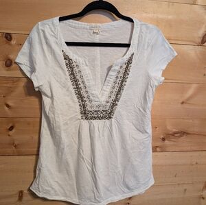 Anthropologie Meadow Rue White Embroidered Short Sleeve Top.. Med